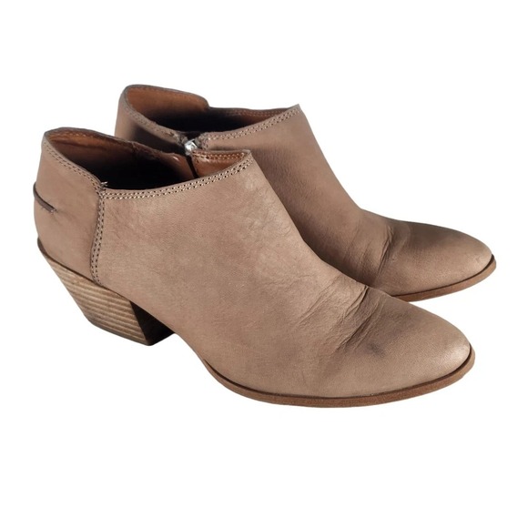 Franco Sarto Light Brown Leather Heeled Ankle Booties Women's Size 8 Zip Classic - Picture 1 of 7